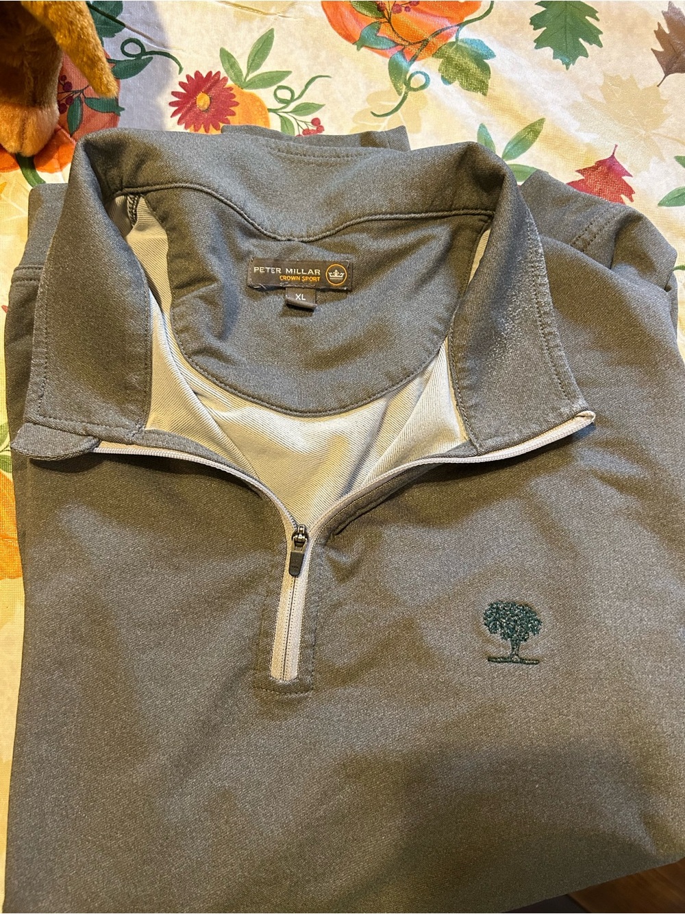 Peter Millar gray crown sport Quarter-Zip Pullover with Embroidered Tree